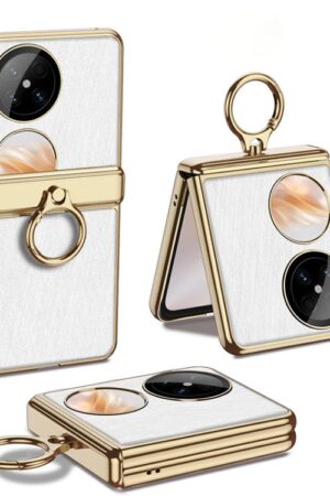 GKK Electroplated Plain Leather Magnetic Hinge Folding Phone Case, For Huawei Pocket 2