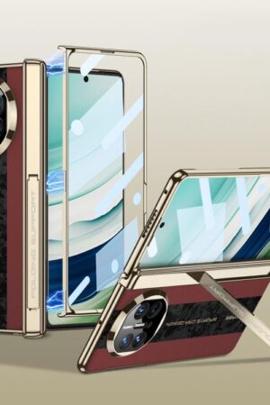 GKK Integrated Cloud Pattern Plain Leather Contrast Color Stitching Folding Phone Case, For Huawei Mate X3 / X5