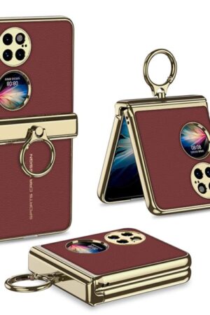 GKK Folding Hinge Electroplated Plain Leather Phone Case with Ring, For Huawei Pocket 2