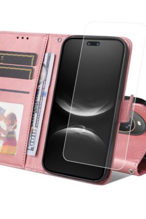 ENKAY Card Wallet Calf Texture Leather Phone Case with Full Glue Coverage Soft Hydrogel Film